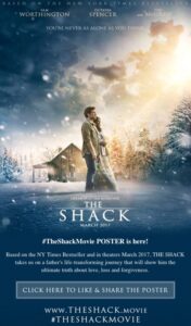 Man standing in snowy landscape, "The Shack" poster.